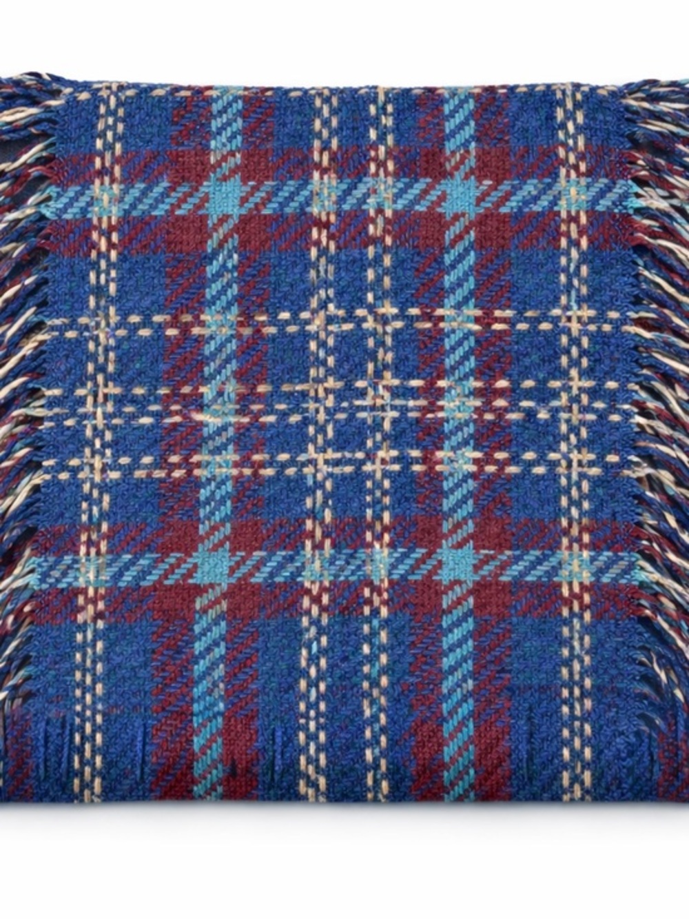 Oversized Plaid Blanket Scarf Blue Burgundy Fringe Cozy Fall Winter Wrap